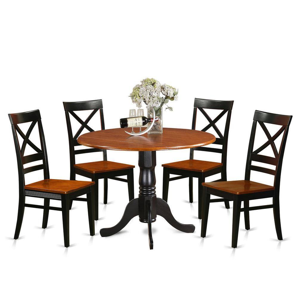 Back. East West Furniture - 5 PC Kitchen Table set-Dining Table and 4 Wooden Kitchen Chairs - Black & Cherry.