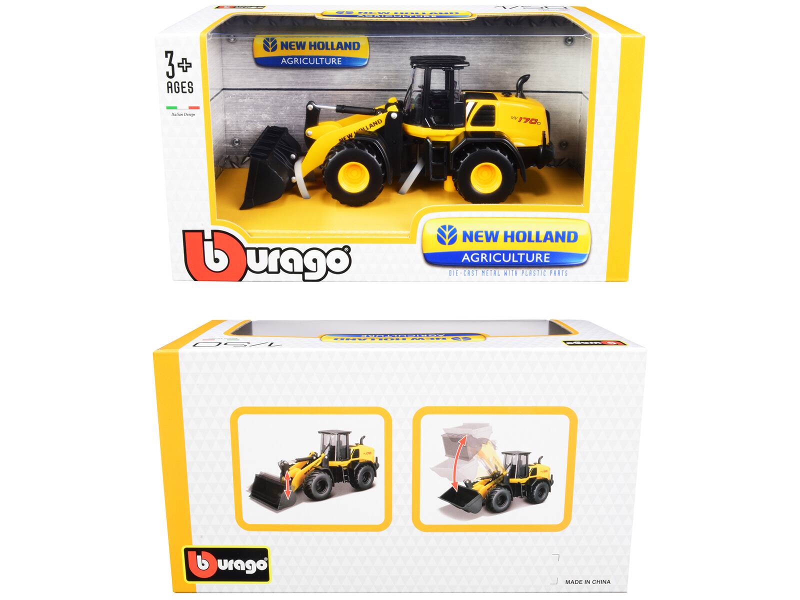 3+ AGES NEW HOLLAND AGRICULTURE mulas Versgee LAND WN 170. Durago NEW HOLLAND AGRICULTURE DIE-CAST METAL WITH PLASTIC PARTS 06/L - b urago MADE IN CHINA