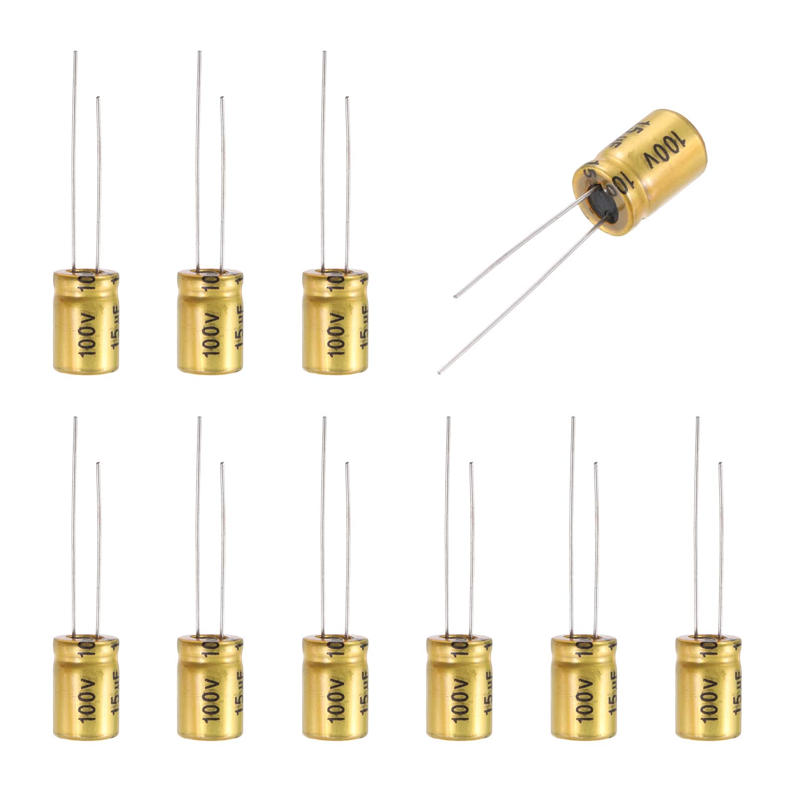 Unique Bargains - 15uF 100V Non-Polarized Electrolytic Capacitor, 8x12mm Aluminum Audio Cap, for DIY Tweeter, 10pcs - Gold