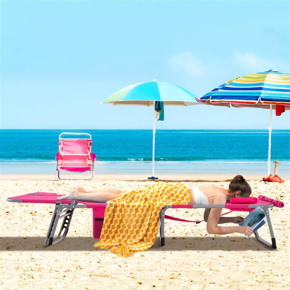 Alt View 5. Kadyn - Lounge Chair Outdoor, Patio Lounge Chair,5-position Outdoor Folding Chaise Lounge Chair-Pink - Pink.