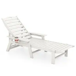 Gymax - Patio Chaise Lounge Chair HDPE Recliner w/ 4-Position Backrest Outdoor - White