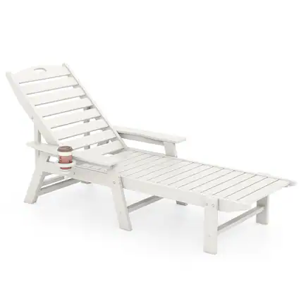 Front. Gymax - Gymax Patio Chaise Lounge Chair HDPE Recliner w/ 4-Position Backrest Outdoor - White.
