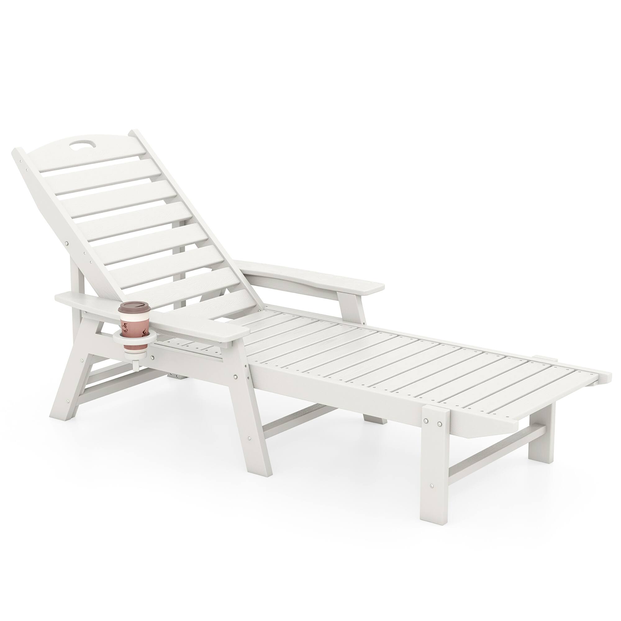 Front. Gymax - Gymax Patio Chaise Lounge Chair HDPE Recliner w/ 4-Position Backrest Outdoor - White.
