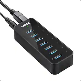 Anker - Powered USB Hub for Laptop, 7 Ports USB 3.0 Data Hub - Black