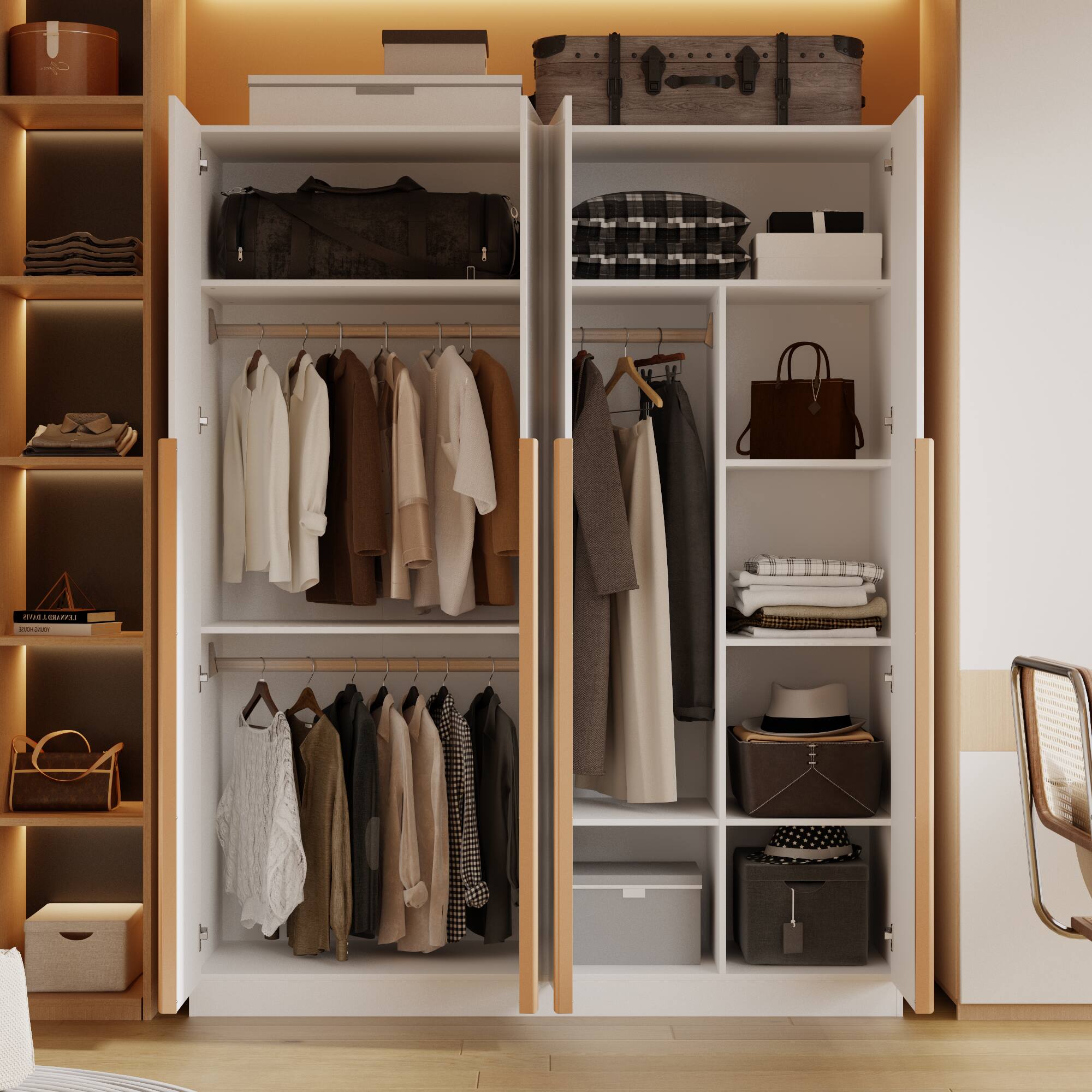 Famapy European Style Wardrobe with Hanging Rods & Shelves Bedroom