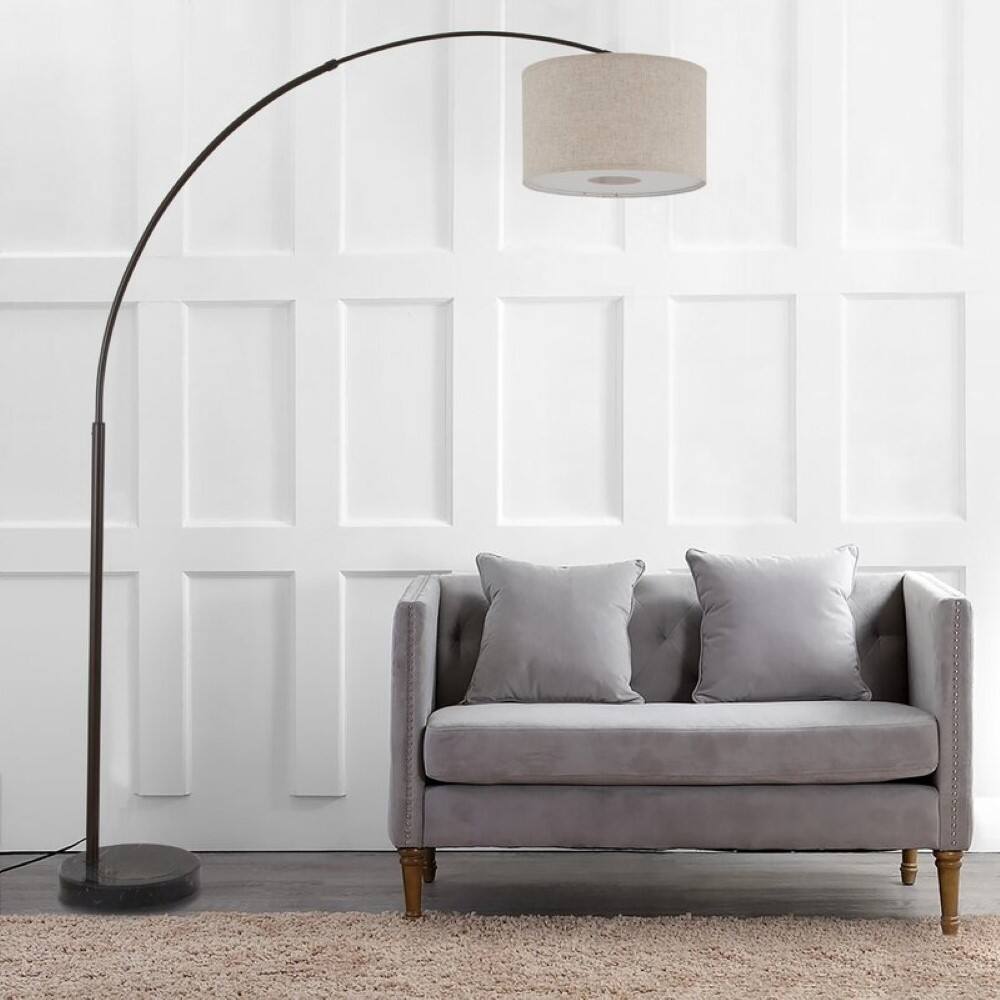 Alt View 2. FC Design - FC Design Modern 81" Tall Standing Adjustable Arched Floor Lamp with Drum Shade and Marble Base - Beige.