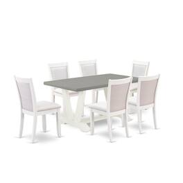 East West Furniture - 7-Piece Dining Table Set Includes a Rectangular Dining Table and 6 Cream Linen Fabric Kitchen - Multi-Color