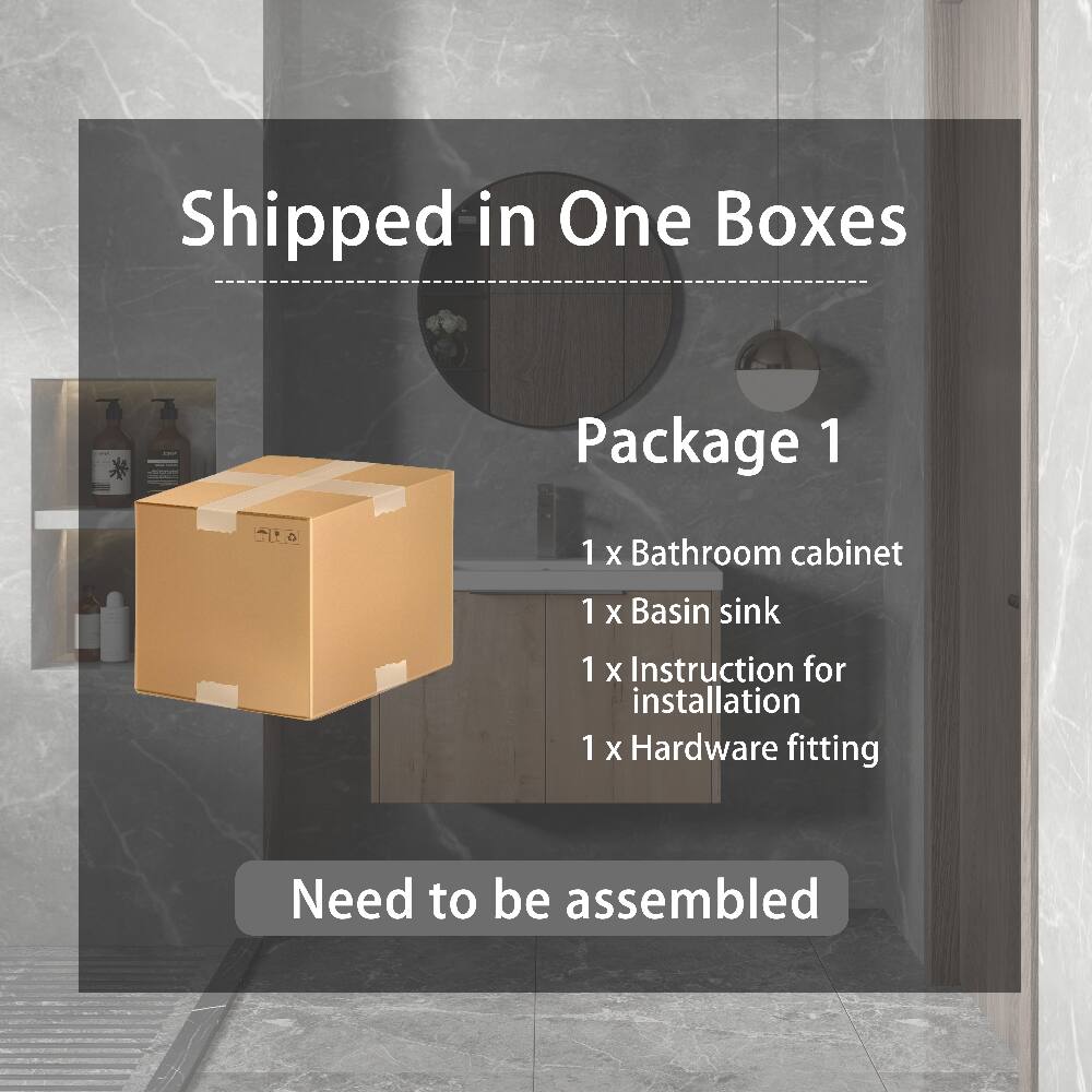 Shipped in One Boxes

Package 1

1 x Bathroom cabinet
1 x Basin sink
1 x Instruction for installation
1 x Hardware fitting

Need to be assembled