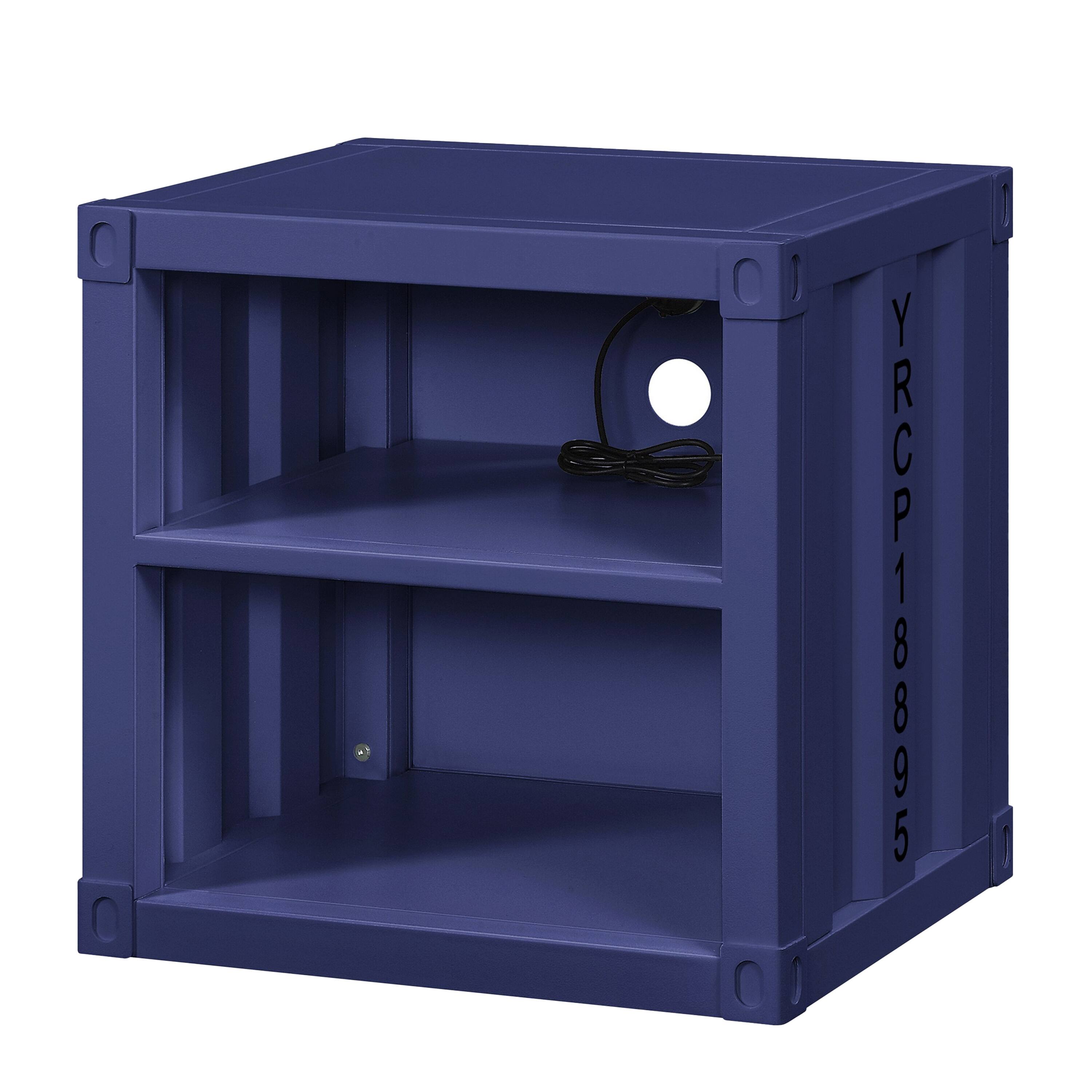 Alt View 2. Manhattan Lane - Dua Three Pc Full Bedroom Set, Recessed Panel Pattern, Industrial Style, Blue Metal - Blue.