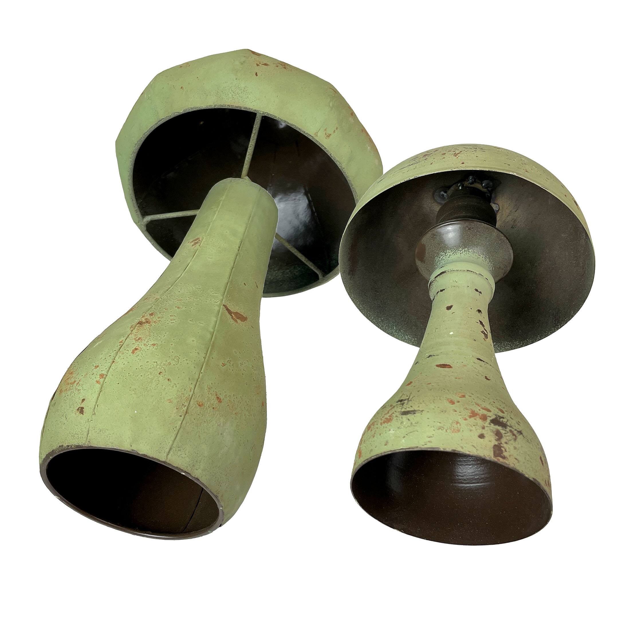 Alt View 4. Zeckos - Set of 2 Green Metal Mushrooms, Indoor Outdoor Rustic Garden Decor, 9” & 16” - Dark Green.