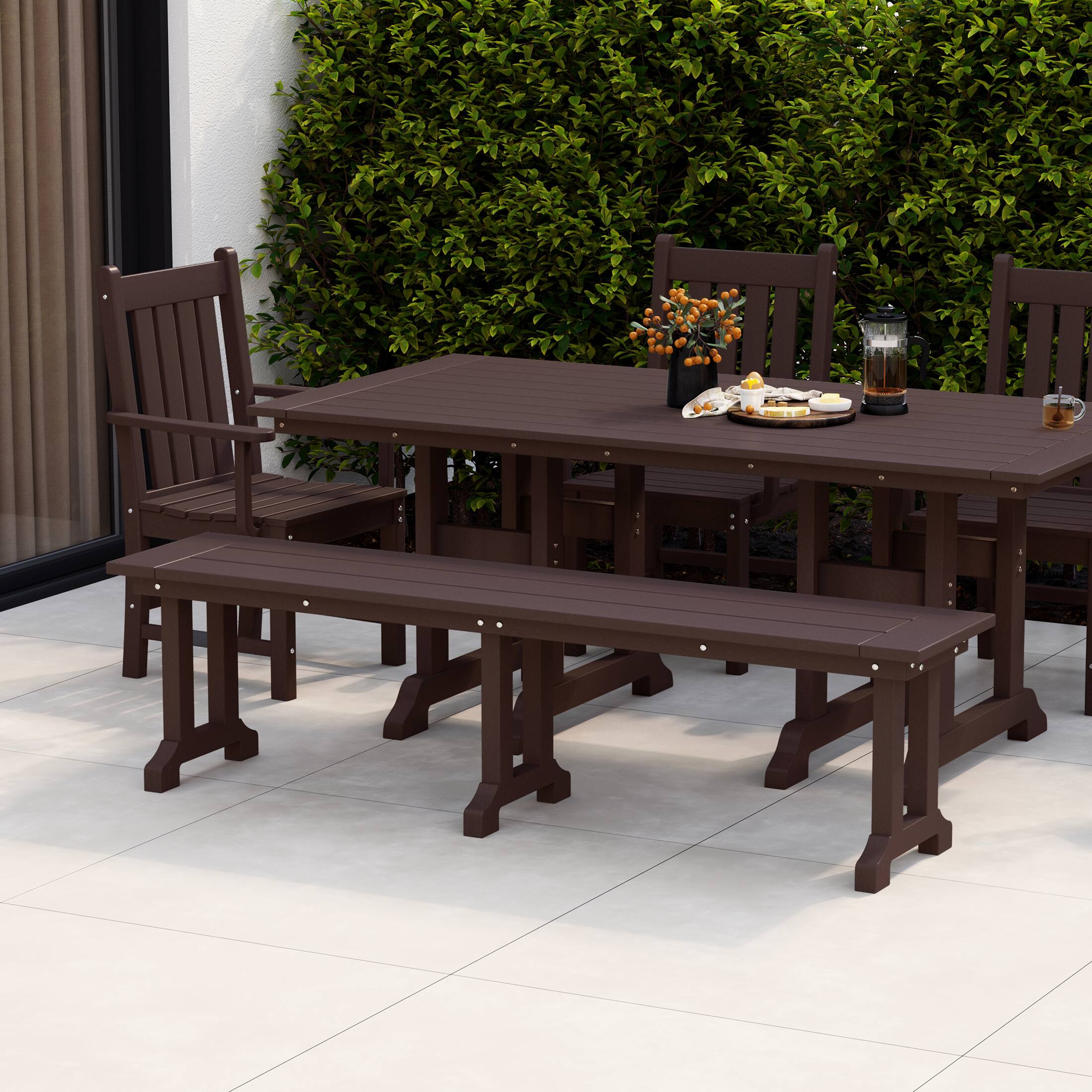 Angle. WestinTrends - WestinTrends Malibu 65" Outdoor Patio Trestle Dining Bench - Dark Brown.