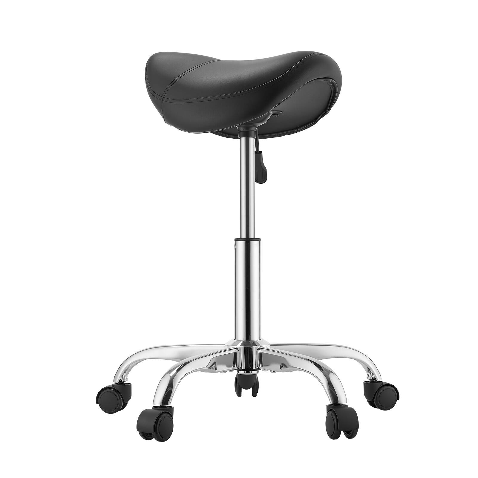 Alt View 5. VEVOR - Saddle Stool with Wheels,500 lbs Weight Capacity, Height Adjustable, Ergonomic PU Leather Seat, 360° Swivel Saddle Stool - Black.