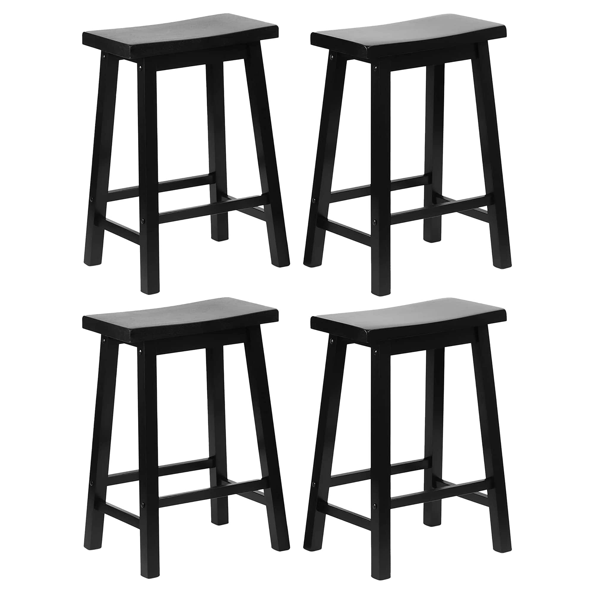 PJ Wood - Classic Saddle Seat 24" Tall Kitchen Counter Stools, (Set of 4) - Black