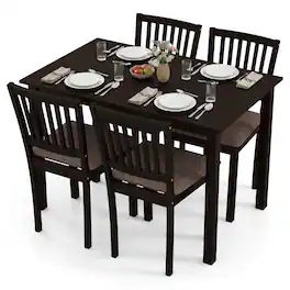 Gymax - 5-Piece Dining Table Set Rectangular Kitchen Table w/ Upholstered Chairs - Brown