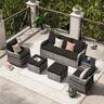 Yardgrace - 6-Piece Patio Set w/ Swivel Rocking Chairs, Outdoor Wicker Sofa, Waterproof Cushions for Backyard Lawn Porch - Black