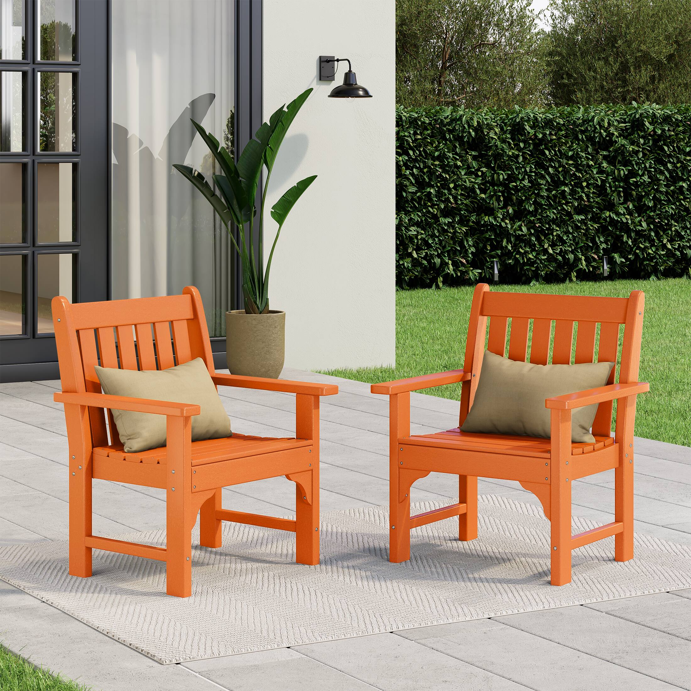 Angle. WestinTrends - WestinTrends Malibu Outdoor Patio HDPE Adirondack Dining Arm Chairs (Set of 2) - Orange.