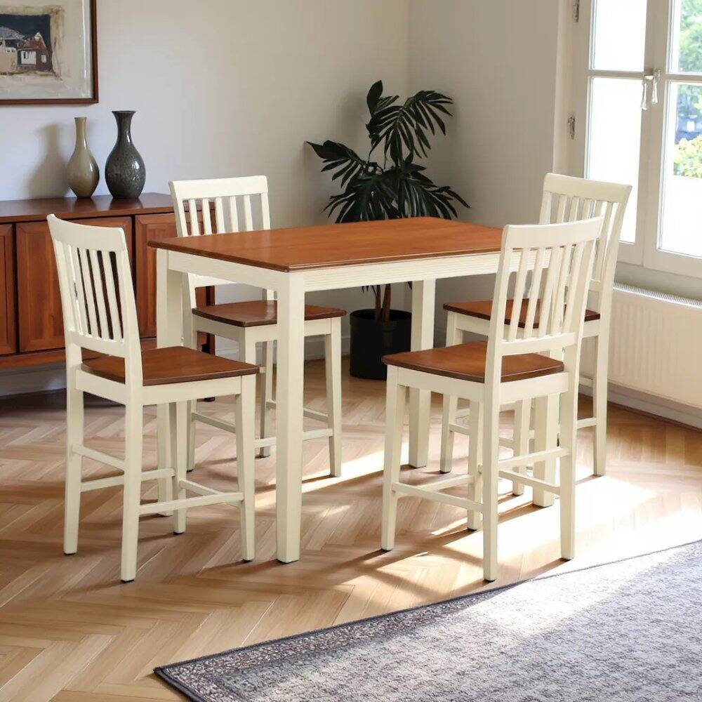 Alt View 3. FurniFact - Elegant Counter-Height Kitchen Table Set – Dining Room Set for 4 - Buttermilk & Cherry.