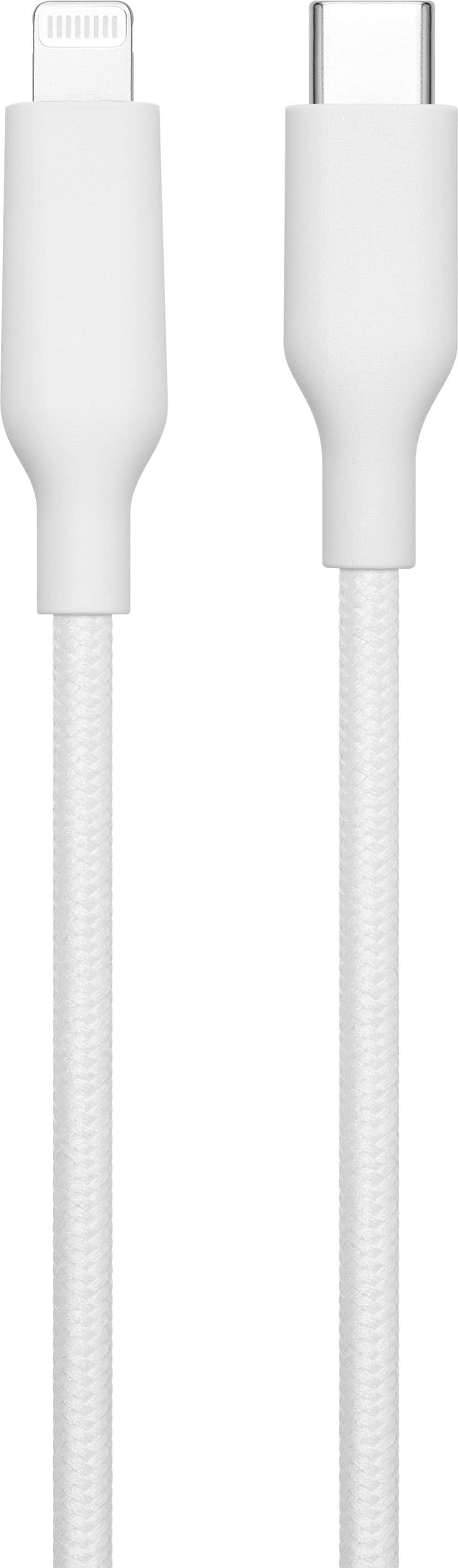 Left. Best Buy essentials™ - 6’ Lightning to USB-C Braided Charge-and-Sync Cable - White.