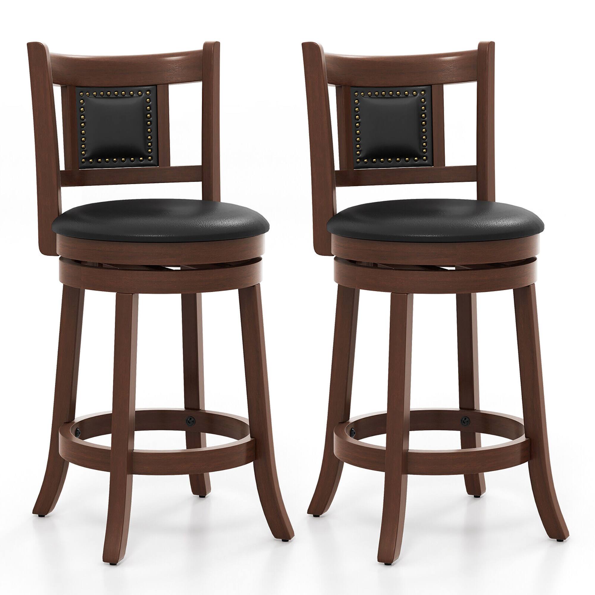 Gymax - 25.5'' Swivel Bar Stool Set of 2 Counter Height Bar Stools Armless Chairs for Pub - Espresso, Black