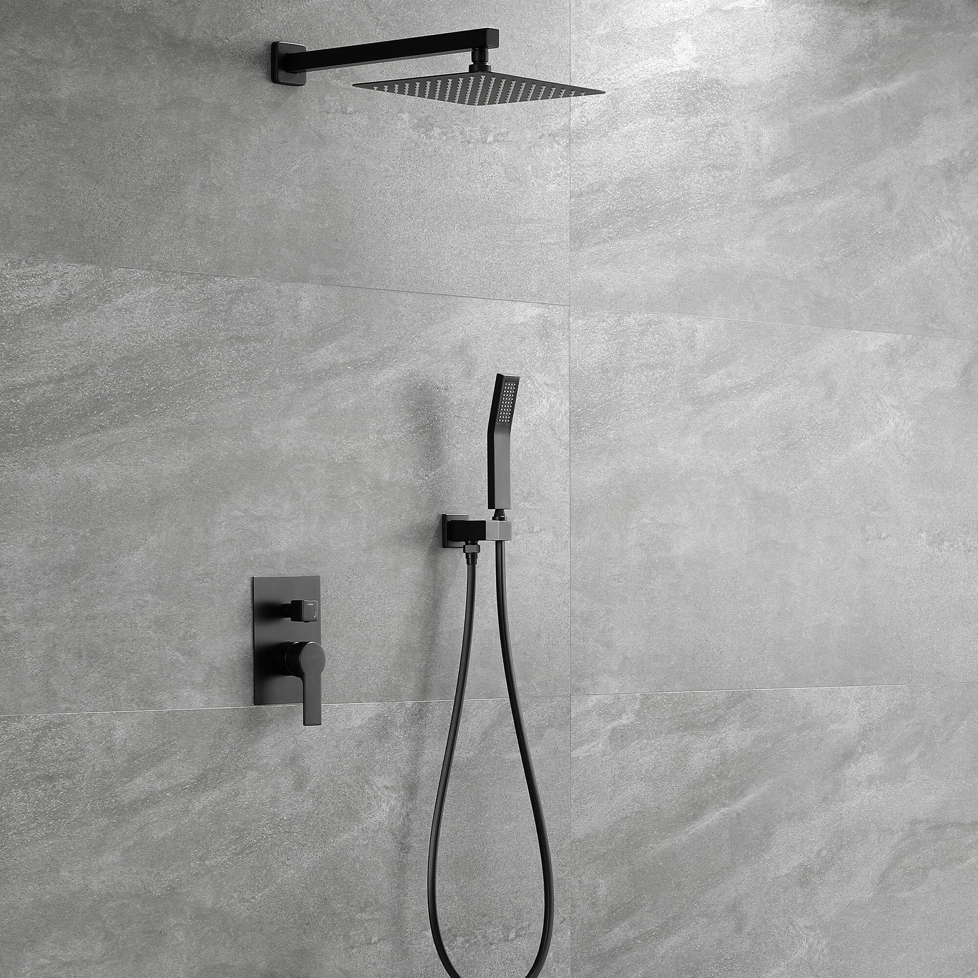 Alt View 4. Boyel Living - 1-Spray Patterns with 2.5 GPM 10 in. Wall Mount Dual Shower Heads with Pressure Balance Valve in Matte Black - Matte Black.