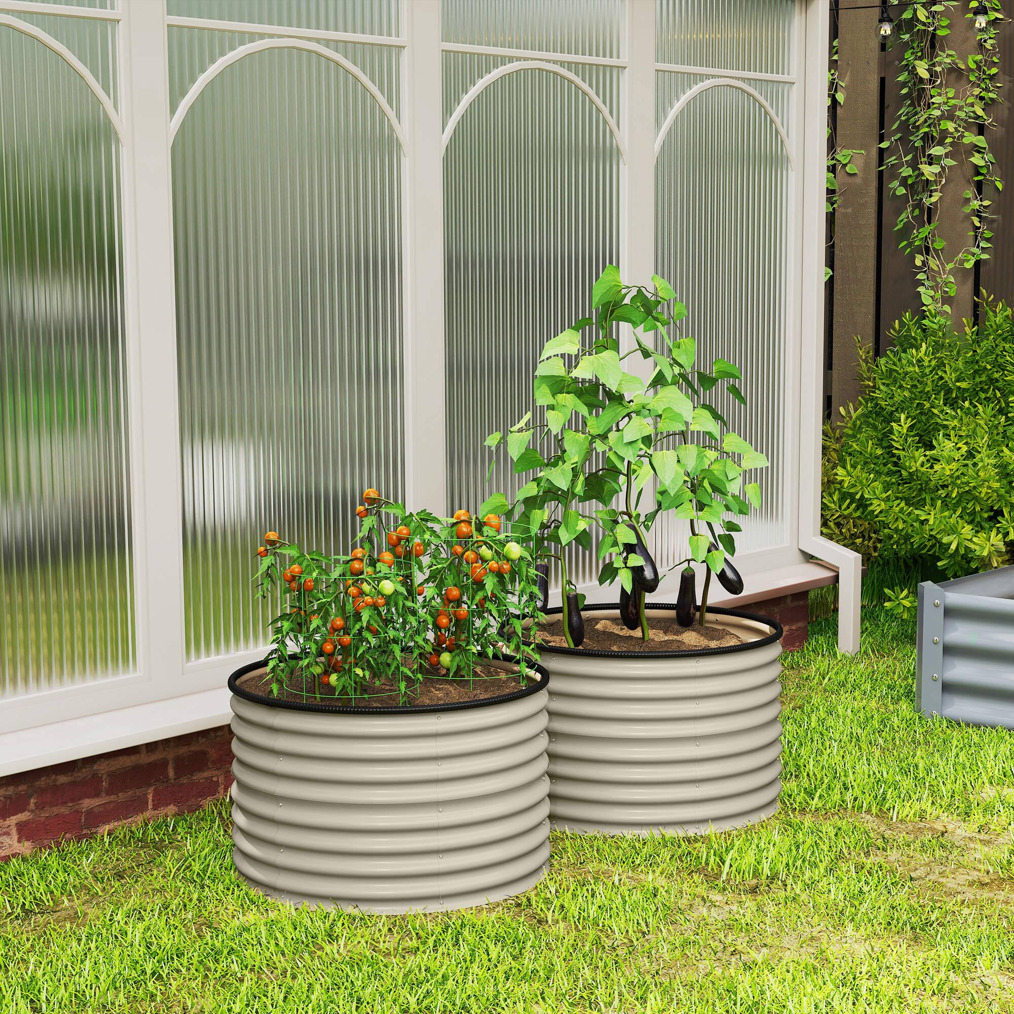 Alt View 8. Outsunny - Galvanized Raised Garden Bed Set of 2, Planters for Outdoor Plants with Safety Edging - Cream White.