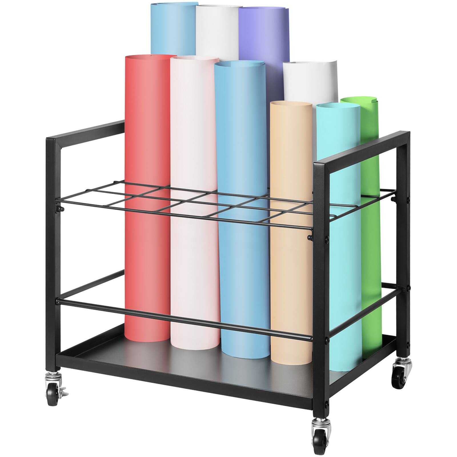 Front. VEVOR - Blueprint Storage Rack, 20 Slots Blueprint Holder with Wheels, Mobile Metal Blueprint Storage Cart - Black.