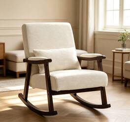 JUJABU - Modern Antique Rocking Armchair with Solid Wood Frame for Bedroom Sunroom - White