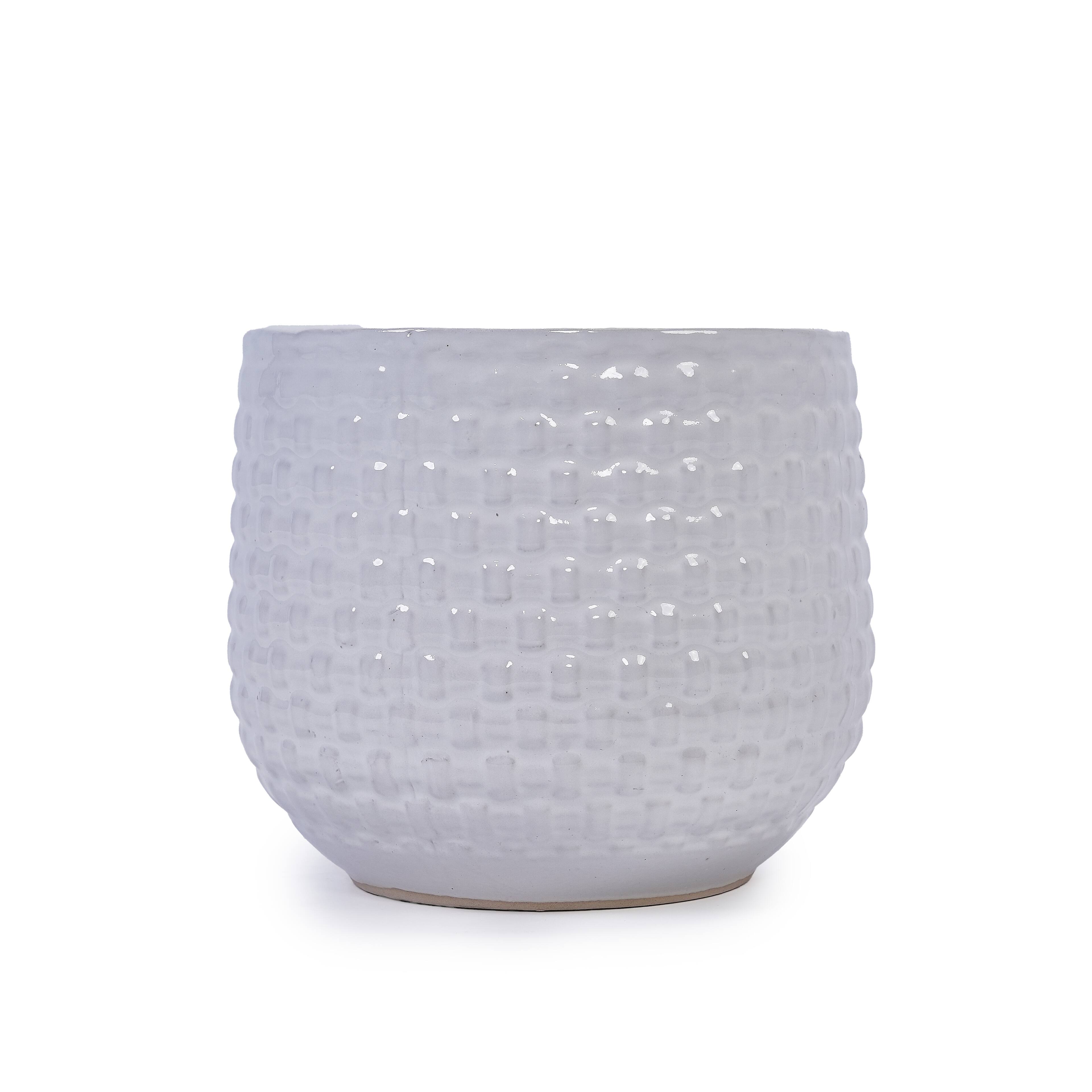 Alt View 6. Loheer - Loheer Ceramic Planter Set, Handmade White Textured Ceramic Planters for Orchids, Succulents, Indoor Outdoor.