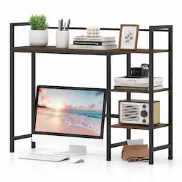 Costway - Desktop Bookshelf, 4-Tier Desk Display Rack, Countertop Storage Organizer - Rustic Brown