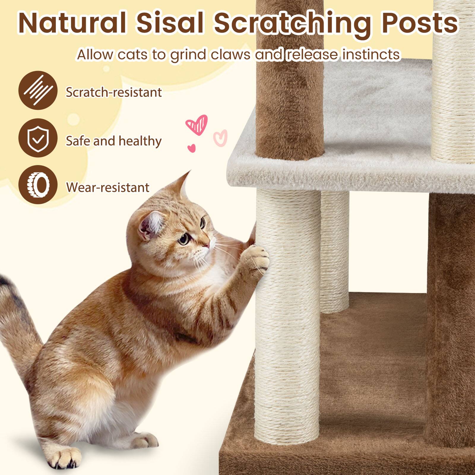 Natural Sisal Scratching Posts  
Allow cats to grind claws and release instincts  

- Scratch-resistant  
- Safe and healthy  
- Wear-resistant