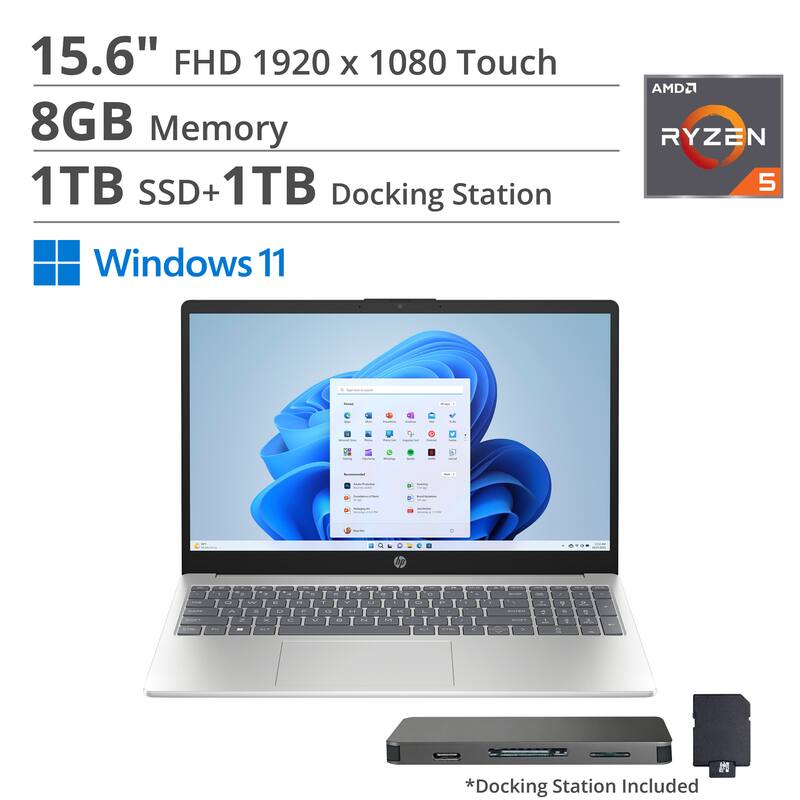 15.6" FHD 1920 x 1080 Touch  
8GB Memory  
1TB SSD + 1TB Docking Station  
AMD Ryzen 5  
Windows 11  
*Docking Station Included