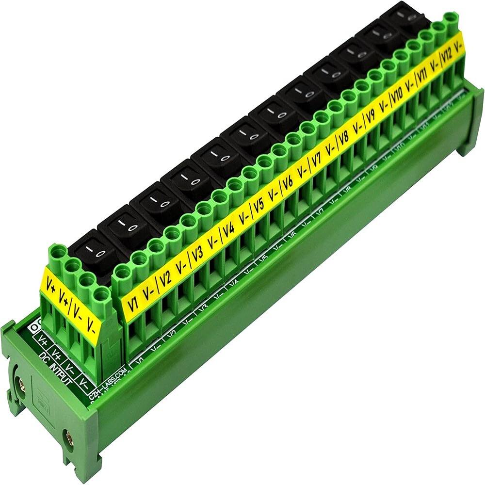 ACJPR 12 Channel DIN Rail Mount Rocker Switch, DC Power Distribution ...
