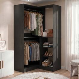 Aheaplus - 36'' Corner Closet System with Hanging Rods and Shelves, Large Sturdy Corner Storage Unit - Black