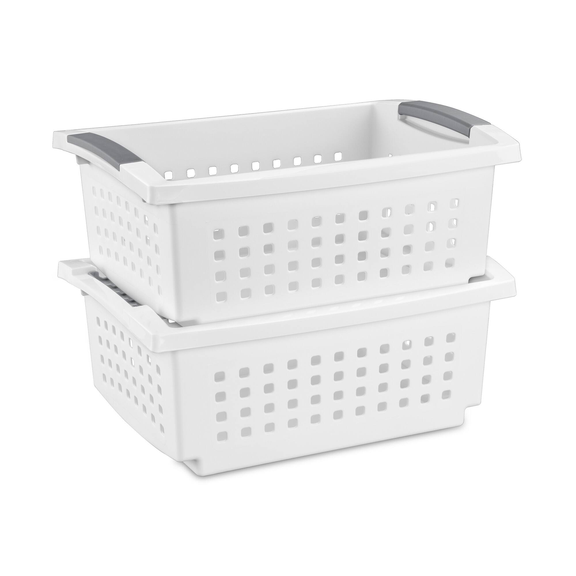 Alt View 4. Sterilite - Sterilite Medium Stacking Basket, Open Top Storage Bin w Handles, 12 Pack, White.
