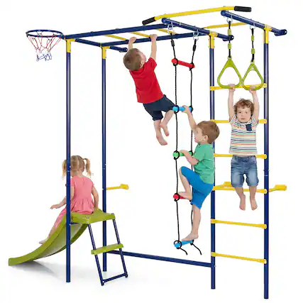 Front. Costway - Costway 7-in-1 Indoor Jungle Gym for Toddlers, Swedish Ladder Wall Playset with Pull-Up Bar - Green, Blue, Yellow, Red.