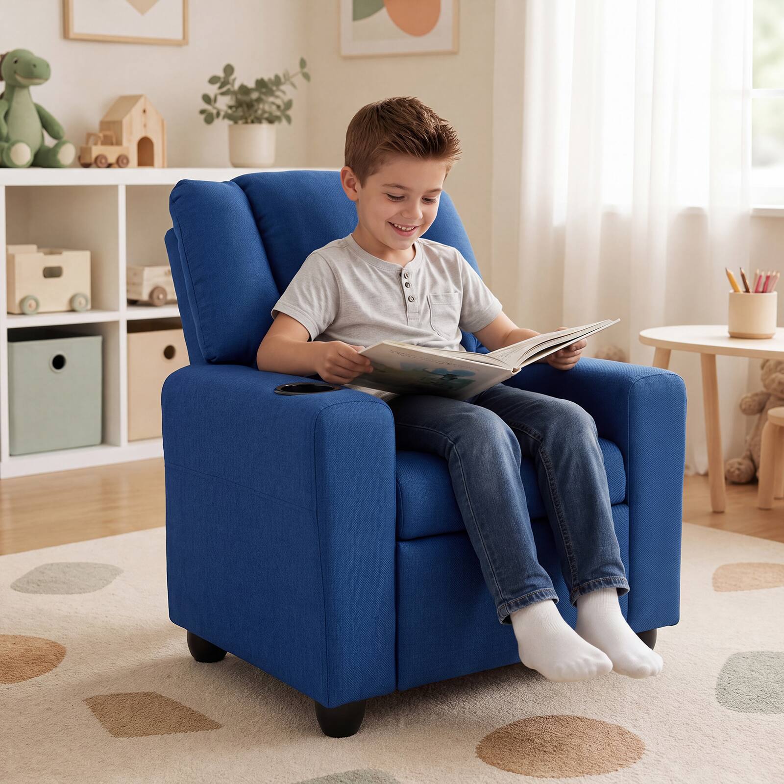 Alt View 3. Costway - Costway Kids Recliner with Cup ackrest & Footrest for Boys & GirlsHolder with Adjustable - Blue.