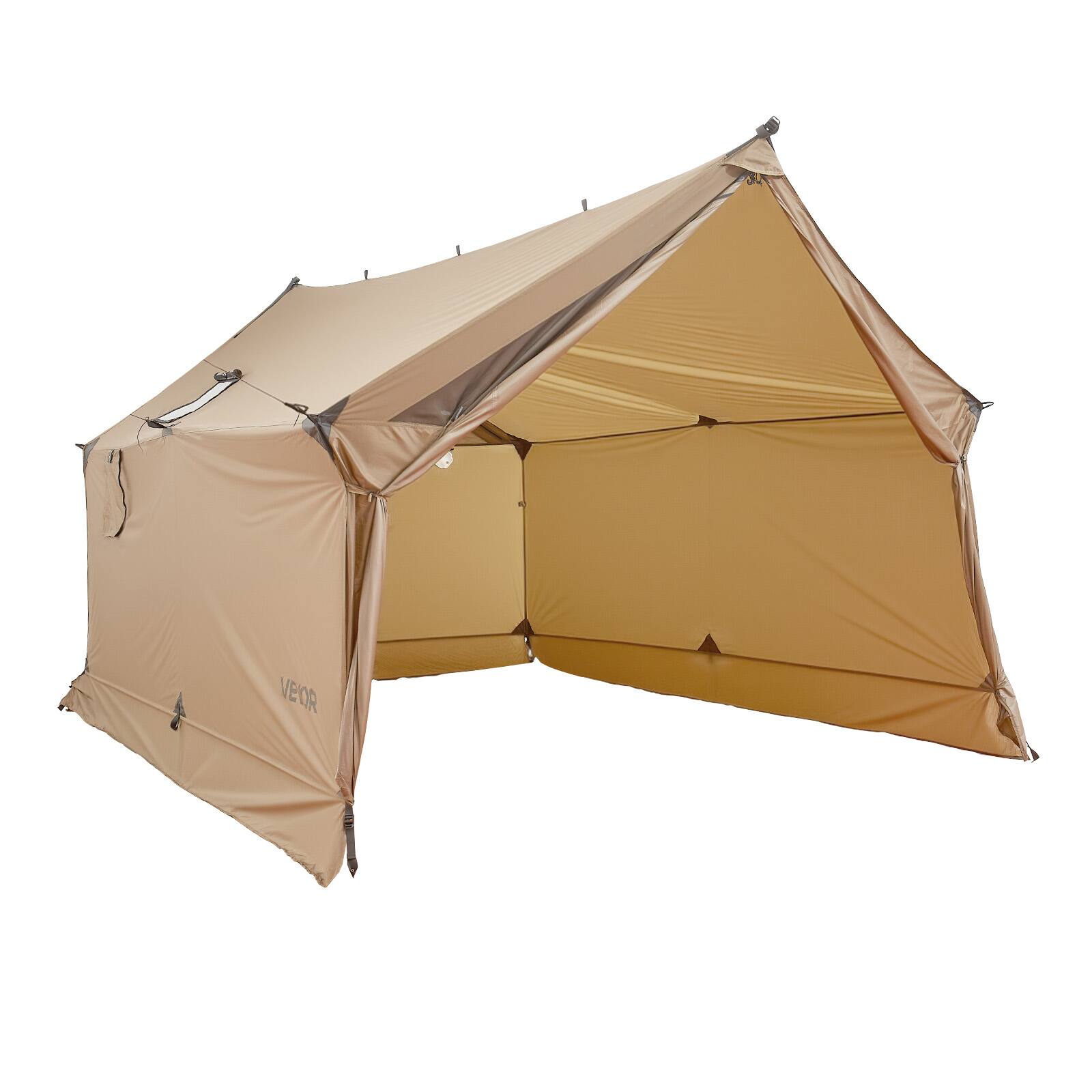 VEVOR - Camping Hot Tent, 2 Persons Cabin Hot Tent with Stove Jack, Waterproof Winter Tents Shelters with Vents, Lightweight - Brown Plain Weave