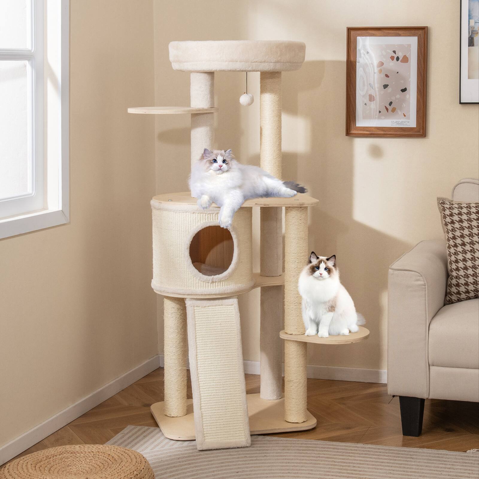 Alt View 1. Gymax - Gymax 56'' Tall Cat Tree Wooden Kitten Tower w/Sisal Scratching Posts & Mat & Ladder.