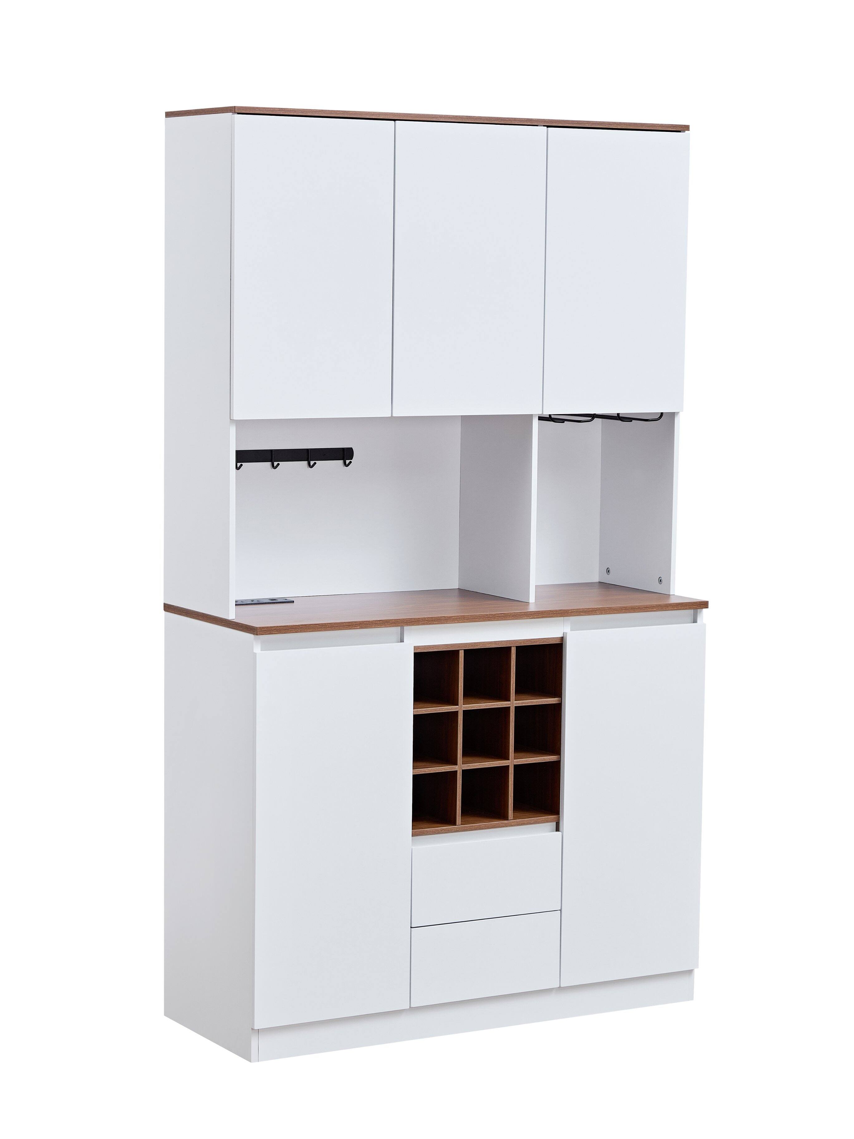 Front. Dexmalle - Dexmalle-68.9'' Kitchen Storage Cabinet with Powerlet Charge,Hook,Wine Cabinet-White - White.