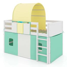 Costway - Twin Loft Bed with Tower & Tent 3 Storage Pockets Safety Guardrail and Ladder - Turquoise,White