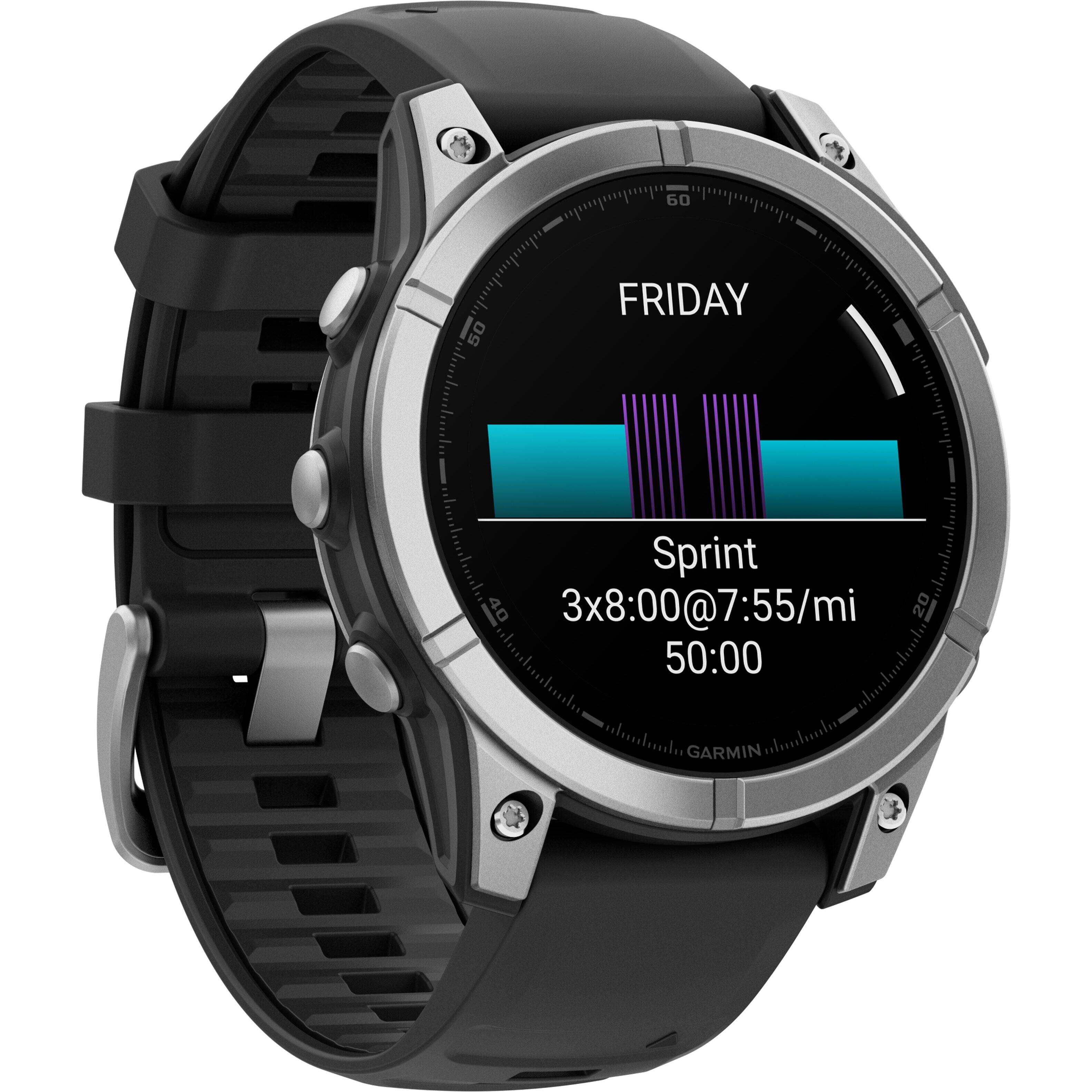 The text on the image reads: "Friday Sprint 40 3x8:00@7:55/mi 20 50:00 GARMIN." This text is grouped and corrected as follows:

1. "Friday Sprint" is the title or description of the activity.
2. "40" refers to the distance or goal of the activity, which is 40 miles.
3. "3x8:00@7:55/mi" indicates that the activity is a three-part sprint, with each part being 8 miles long and taking place at a pace of 7:55 miles per hour.
4. "20" is the number of sprints, meaning there are 20 sprints in total.
5. "50:00" refers to the total time of the activity, which is 50 minutes.
6. "GARMIN" is the brand or company associated with the activity or watch.
