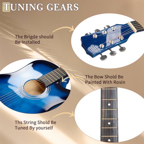 TUNING GEARS

The Bridge should be installed

The Bow should be painted with Rosin

This string should be tuned by yourself