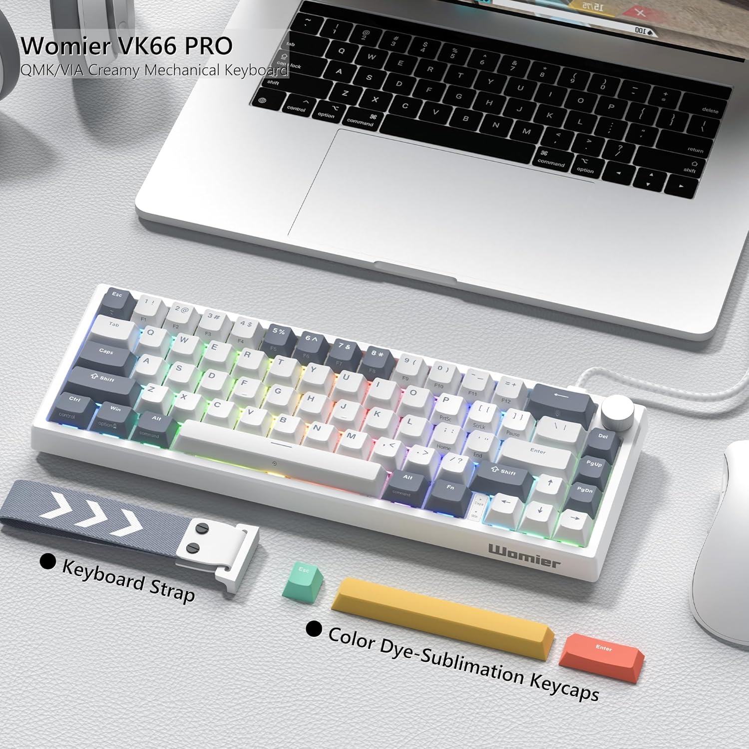 Womier VK66 PRO  
QMK/VIA Creamy Mechanical Keyboard  

- Keyboard Strap  
- Color Dye-Sublimation Keycaps