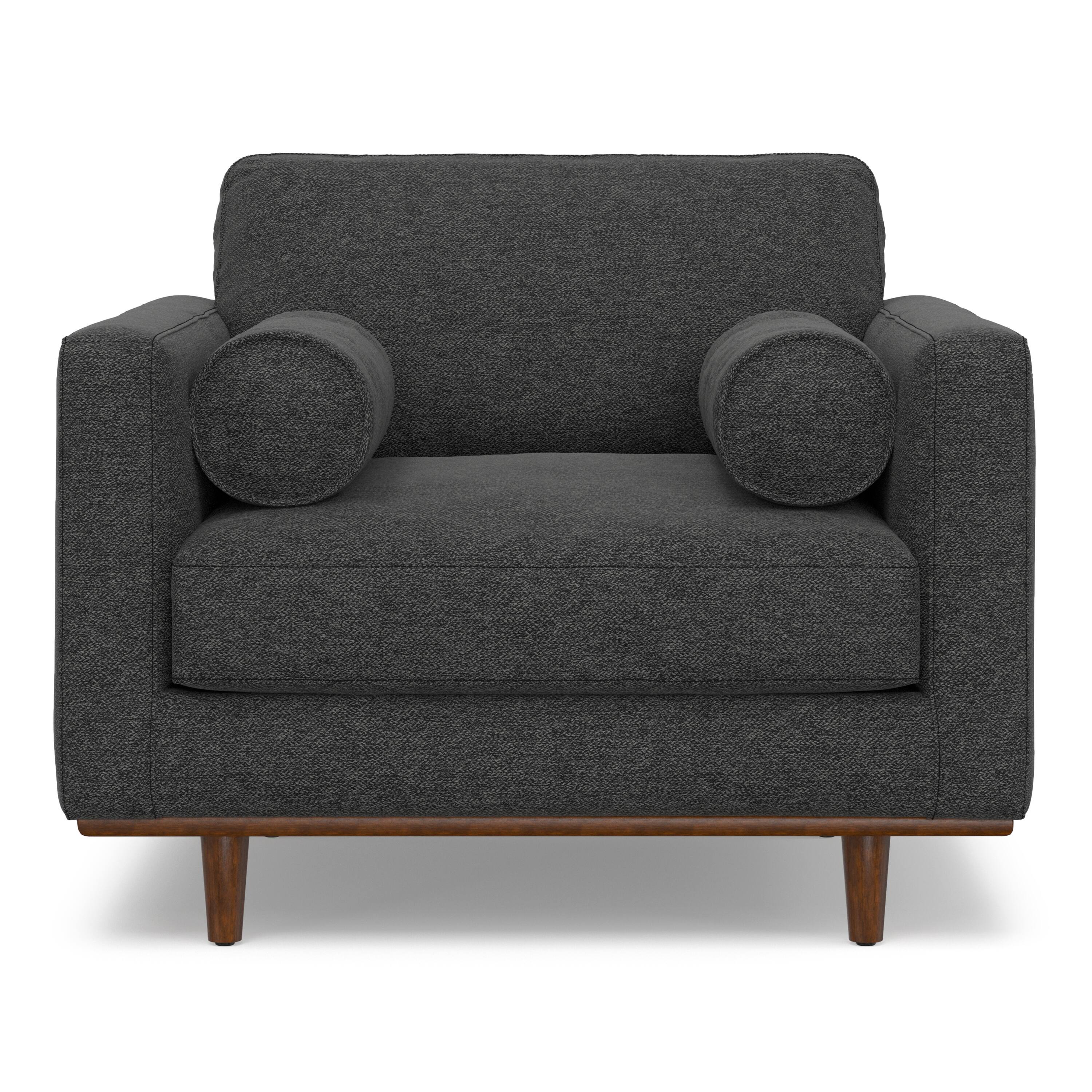 Left. Simpli Home - Morrison 42 inch Wide Mid-Century Modern Arm Chair in Charcoal Grey - Charcoal Grey.