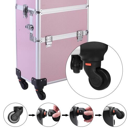 Alt View 4. Winado - 3 in 1 Makeup Case Rolling Trolley Cosmetic Travel Organizer with Key Wheels Suitcase for Beauticians Hairstylists Nail - Pink.