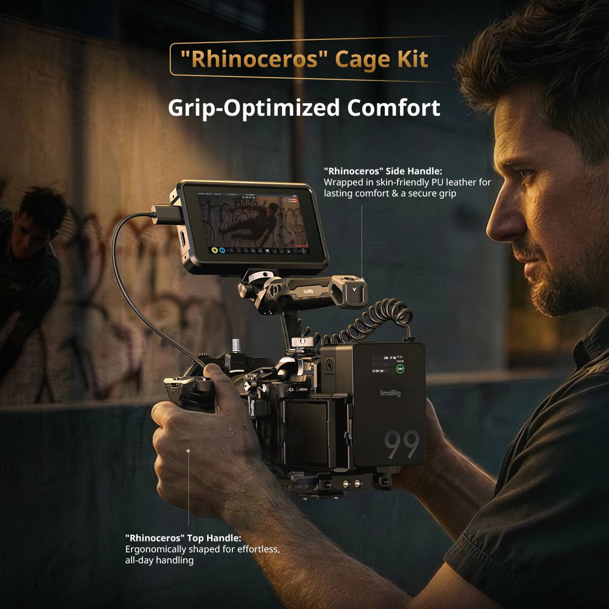 "Rhinos" Cage Kit  
Grip-Optimized Comfort  
"Rhinos" Side Handle: Wrapped in skin-friendly PU leather for lasting comfort & a secure grip  
"Rhinos" Top Handle: Ergonomically shaped for effortless, all-day handling
