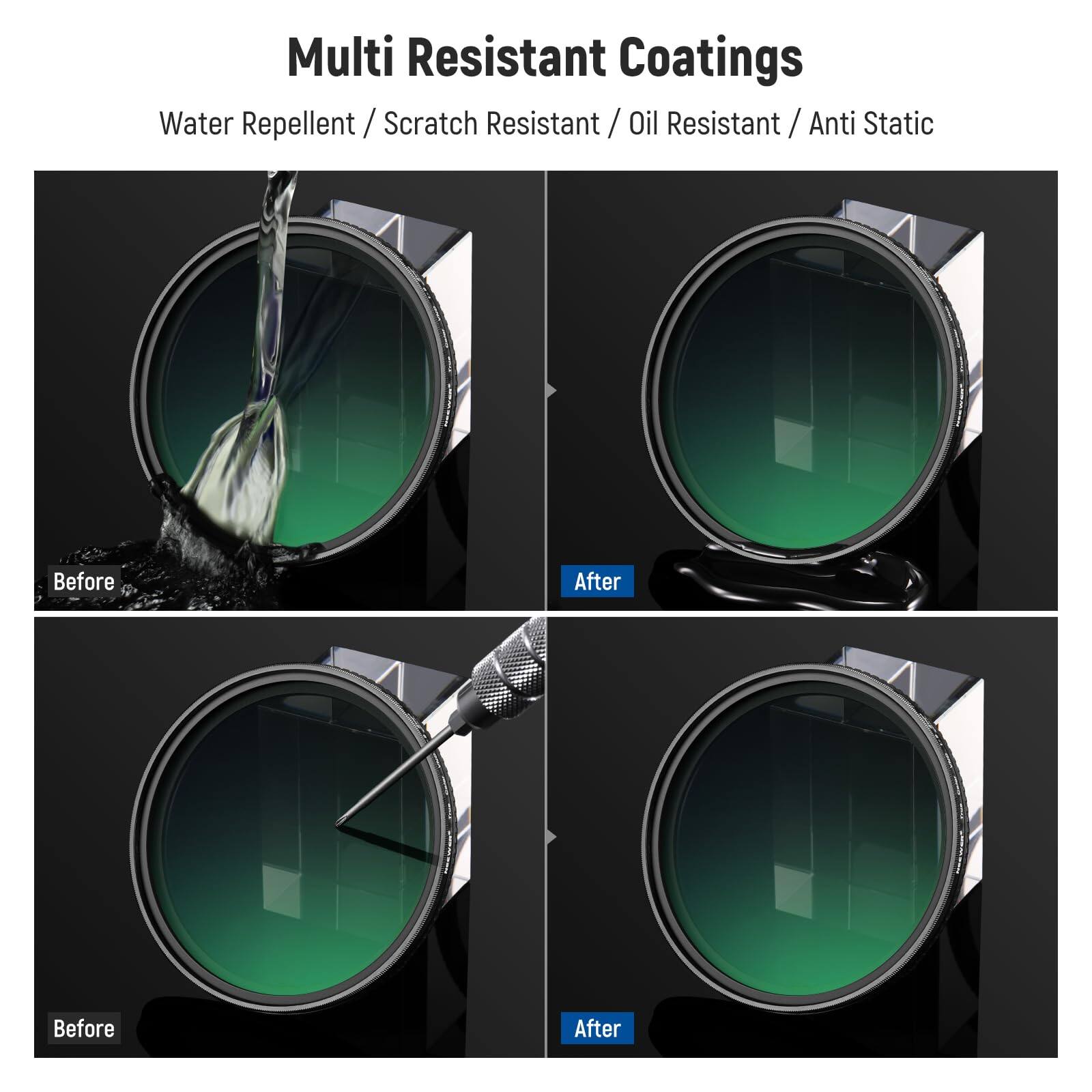 Multi Resistant Coatings  
Water Repellent / Scratch Resistant / Oil Resistant / Anti Static  

Before After  
Before After