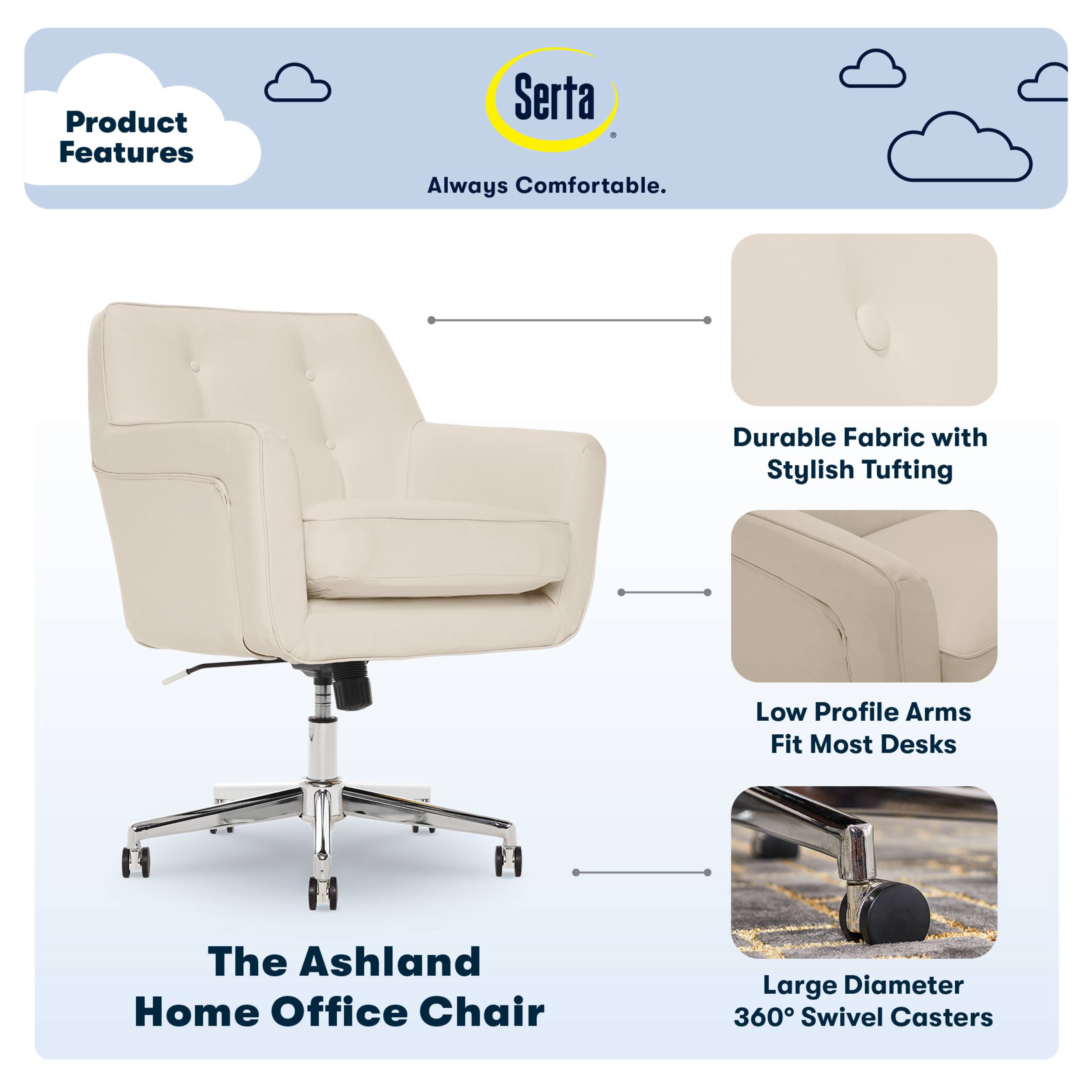 Angle. Serta - Ashland Bonded Leather & Memory Foam Home Office Chair - Cream.
