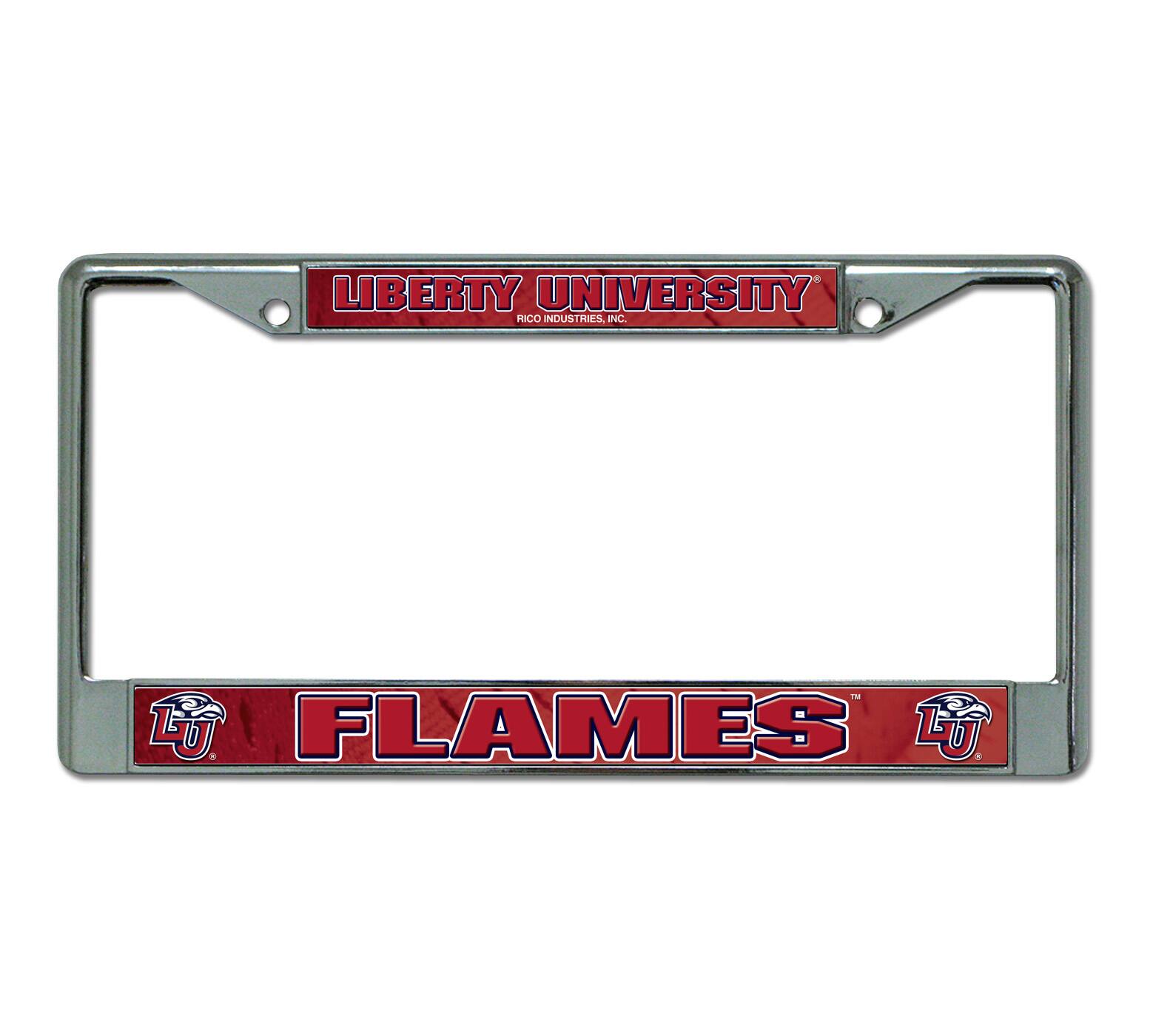 Liberty University Flames - 12" x 6" Standard Size - Chrome Metal License Plate Frame