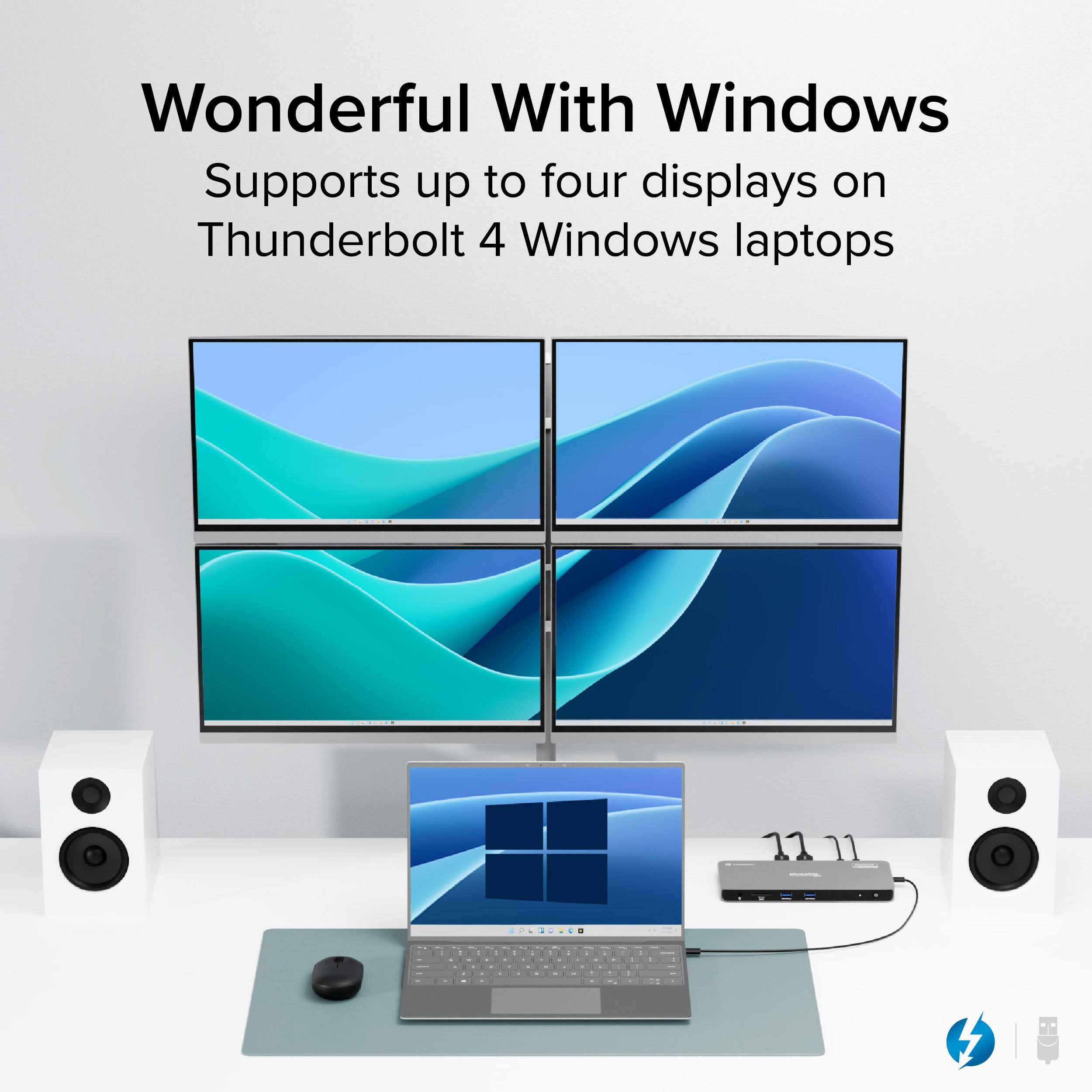 Wonderful With Windows
Supports up to four displays on Thunderbolt 4 Windows laptops.